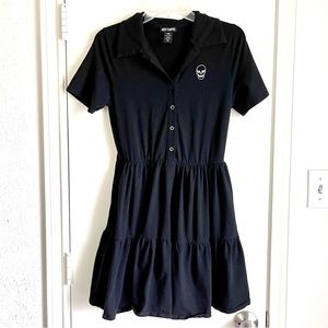 Hot Topic Black Skull Dress Size Small Collared Short Sleeve Pockets Goth